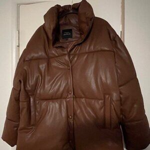 With the Girls by Avec Les Filles Brown Faux Leather Puffy Jacket - Size M